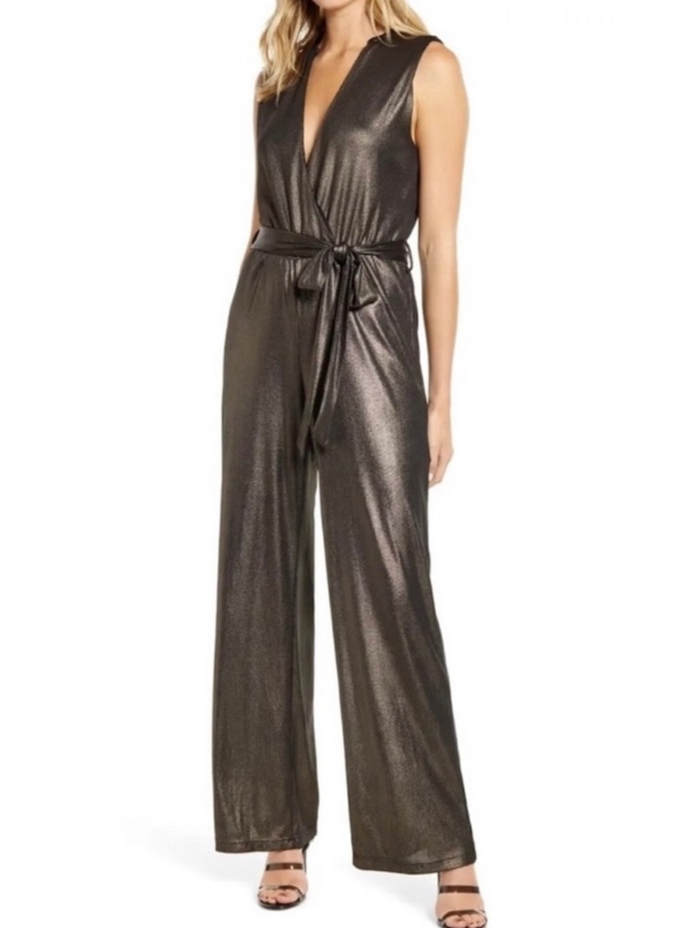 BISHOP + YOUNG BLACK METALLIC JUMPSUIT